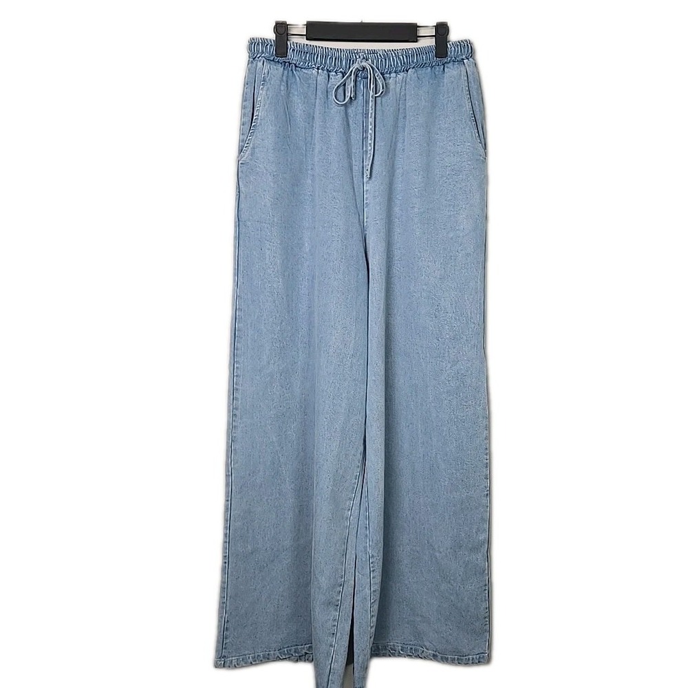 Sadie & Sage It's Pouring Elastic Drawstring Pants SMALL Chambray Wide Leg NEW